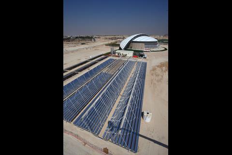 The mini-stadium requires extensive solar arrays to power its ice-making system